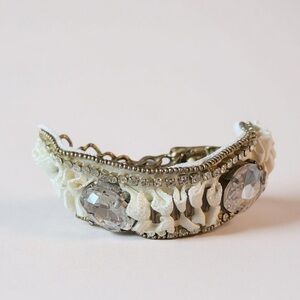 Elegant White and Silver Victorian style ribbon cloth Bracelet